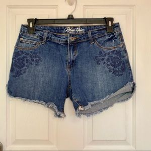 Embroidered Dark Blue Denim Shorts